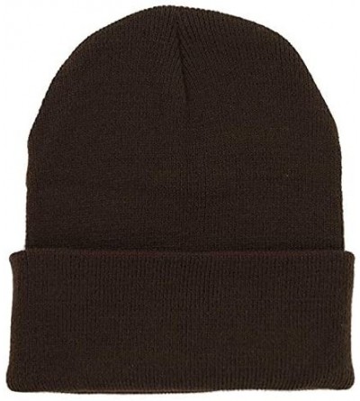 Skullies & Beanies Plain Knit Cap Cold Winter Cuff Beanie (40+ Multi Color Available) - Brown - CF11OMKKPFB $15.88