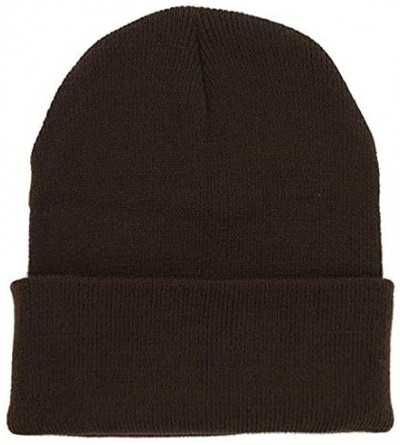 Skullies & Beanies Plain Knit Cap Cold Winter Cuff Beanie (40+ Multi Color Available) - Brown - CF11OMKKPFB $9.79