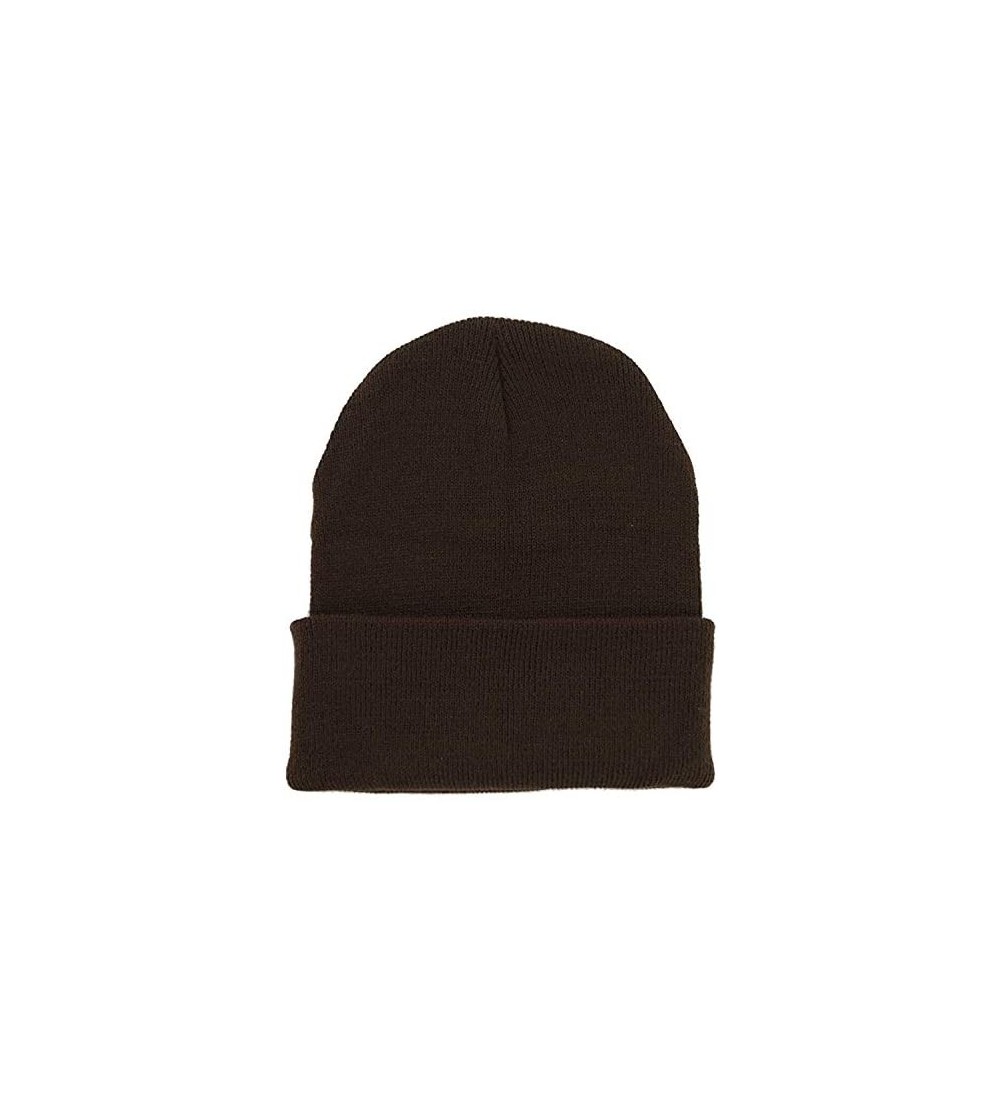 Skullies & Beanies Plain Knit Cap Cold Winter Cuff Beanie (40+ Multi Color Available) - Brown - CF11OMKKPFB $9.79