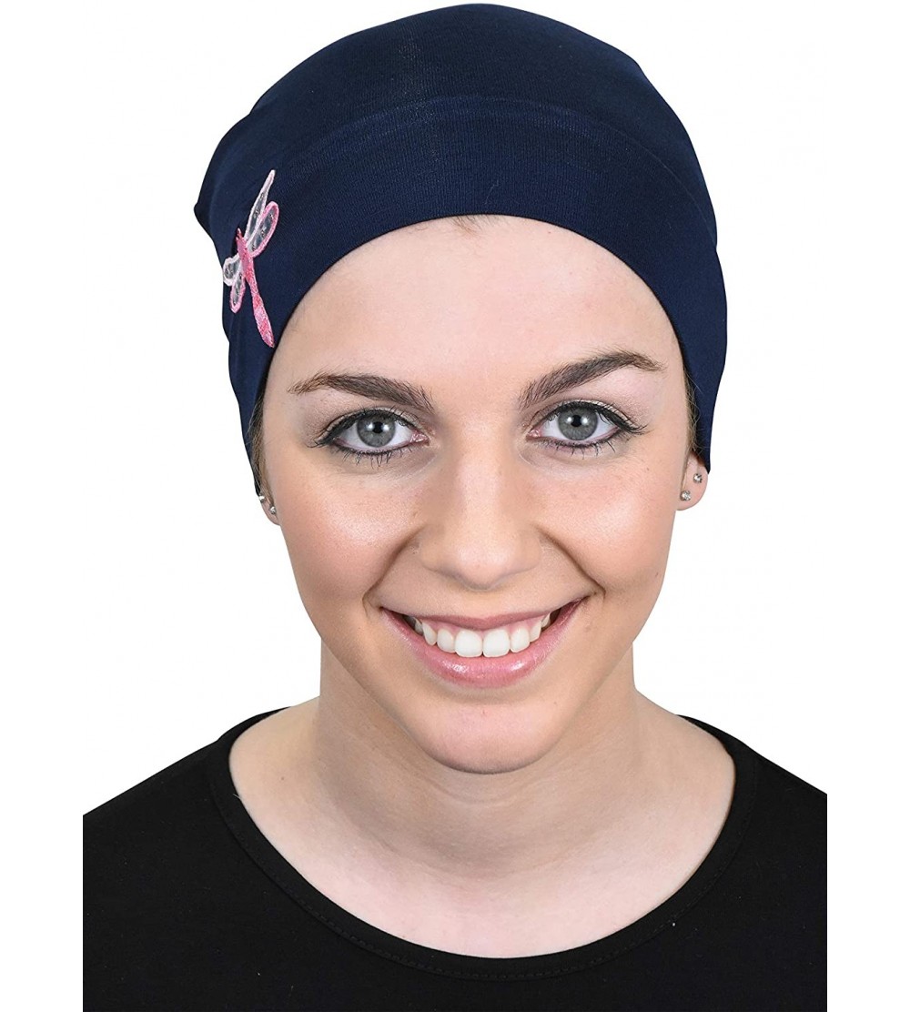 Skullies & Beanies Chemo Beanie Sleep Cap Pink Dragonfly - Navy - CW187237ZNO $15.25