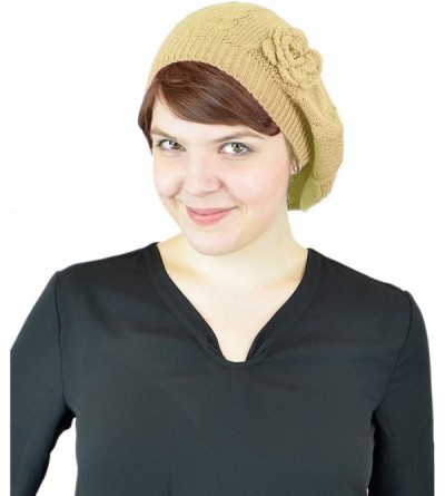 Berets Women's Without Flower Accented Stretch French Beret Hat - Tan - CW1272JQEYT $11.70
