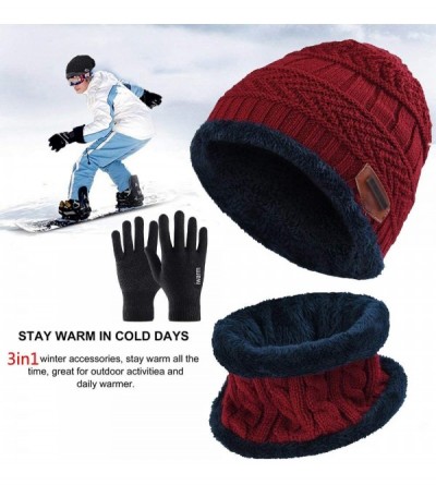 Skullies & Beanies Winter Hat Scarf Gloves Set for Women Girls Knitted Hats Scarf Skullies Beanies Hat Cap +Touchscreen Glove...