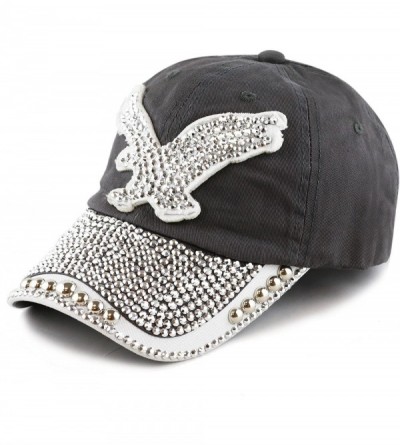 Baseball Caps Washed Cotton Shiny Bling Rhinestone Studded Eagle Cap - Dark Grey - CW12JJD7QUR $9.98