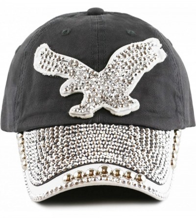 Baseball Caps Washed Cotton Shiny Bling Rhinestone Studded Eagle Cap - Dark Grey - CW12JJD7QUR $24.52