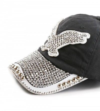 Baseball Caps Washed Cotton Shiny Bling Rhinestone Studded Eagle Cap - Dark Grey - CW12JJD7QUR $9.98