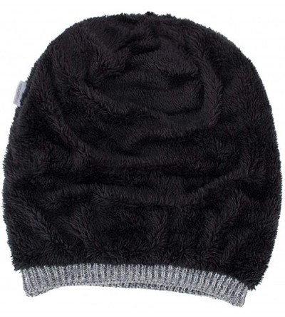 Skullies & Beanies Men Winter Skull Cap Beanie Large Knit Hat with Thick Fleece Lined Daily - B - Navy Blue - CS18ZCA9HQQ $18.14