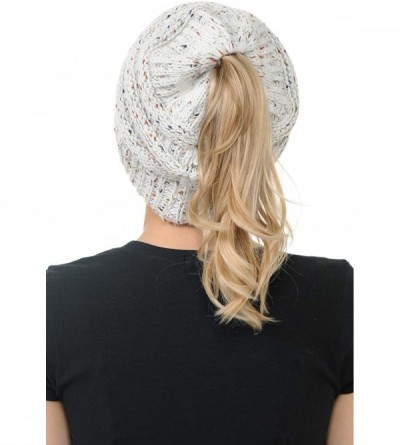 Skullies & Beanies Cable Knit Beanie Messy Bun Ponytail Warm Chunky Hat - Melange Grey - CF18Y8ELOD2 $15.51