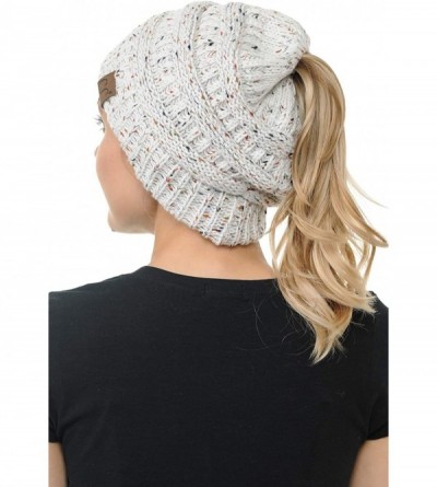 Skullies & Beanies Cable Knit Beanie Messy Bun Ponytail Warm Chunky Hat - Melange Grey - CF18Y8ELOD2 $15.51