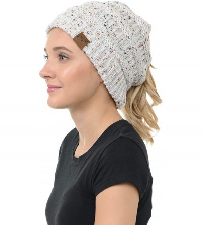 Skullies & Beanies Cable Knit Beanie Messy Bun Ponytail Warm Chunky Hat - Melange Grey - CF18Y8ELOD2 $15.51