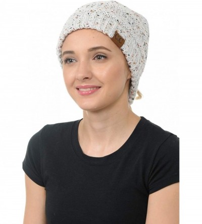 Skullies & Beanies Cable Knit Beanie Messy Bun Ponytail Warm Chunky Hat - Melange Grey - CF18Y8ELOD2 $15.51