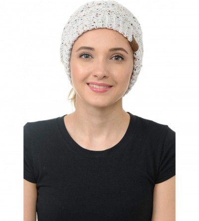 Skullies & Beanies Cable Knit Beanie Messy Bun Ponytail Warm Chunky Hat - Melange Grey - CF18Y8ELOD2 $15.51