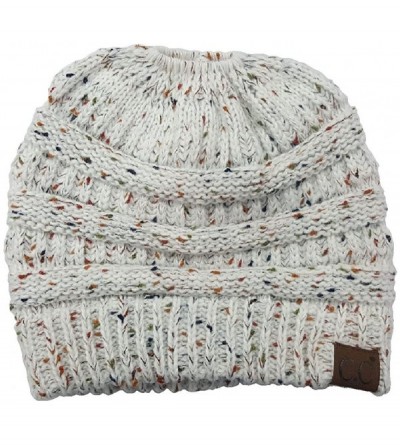 Skullies & Beanies Cable Knit Beanie Messy Bun Ponytail Warm Chunky Hat - Melange Grey - CF18Y8ELOD2 $15.51