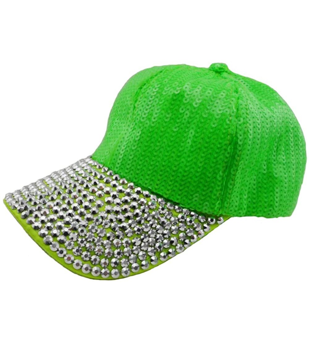 Baseball Caps Womens Glitter Rhinestones Brim Sequins Shiny Flashy Sunscreen Baseball Hat Ball Cap Adjustable - Green - CO12K...