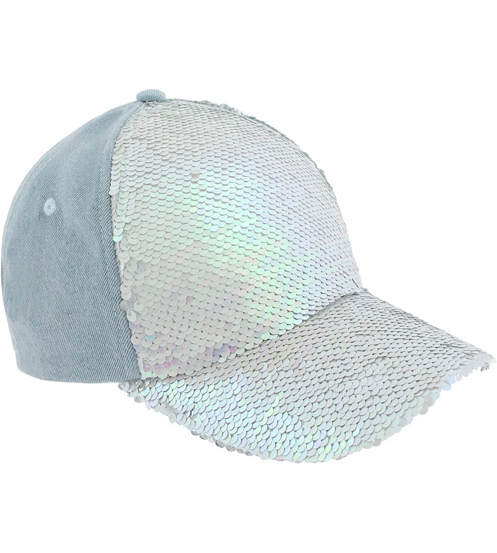 Baseball Caps Ladies Solid PU Baseball Hat - Pale Multi Sequin - CX18LZWCNSX $16.76