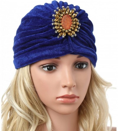 Skullies & Beanies Women's Ruffle Turban Hat Knit Turban Headwraps with Detachable Crystal Brooch for 1920s Gatsby Party - CS...