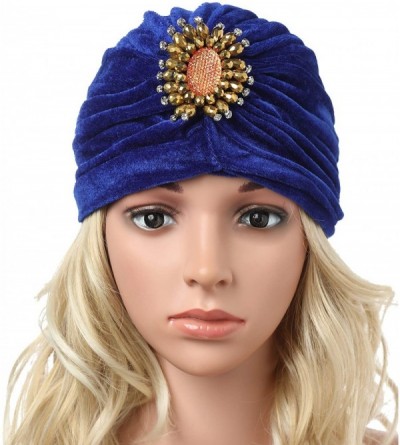 Skullies & Beanies Women's Ruffle Turban Hat Knit Turban Headwraps with Detachable Crystal Brooch for 1920s Gatsby Party - CS...