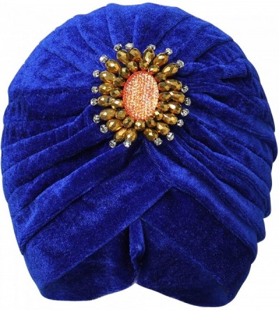 Skullies & Beanies Women's Ruffle Turban Hat Knit Turban Headwraps with Detachable Crystal Brooch for 1920s Gatsby Party - CS...