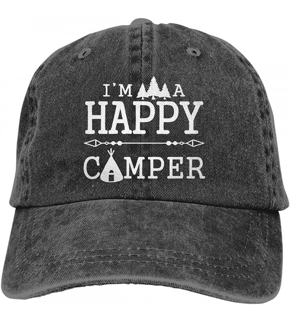 Baseball Caps Unisex Camping Hair Don't Care Vintage Adjustable Baseball Cap Denim Dad Hat - Black 2 - CM18NQONAW8 $10.55