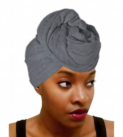 Headbands African Head Scarf-Cotton Long Turban Headwrap Large Stretch Jersey Neck Shawl Dark Grey - CX1996TH8N4 $10.79