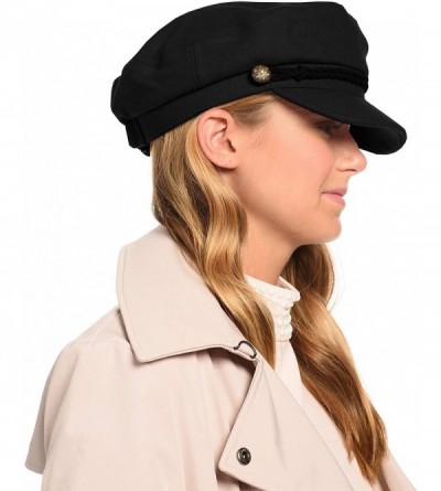 Newsboy Caps Unisex Wool & Faux Leather Greek Fisherman's Cap - Cd3034black - CN18LC37XIR $15.05