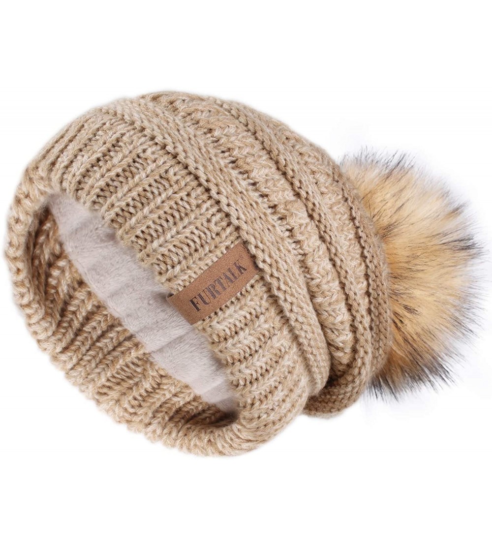 Skullies & Beanies Winter Slouchy Beanie Hats Women Fleece Lined Warm Ski Knitted Pom Pom Hat - 12-mixkhaki - CH18UMXI9SC $16.75