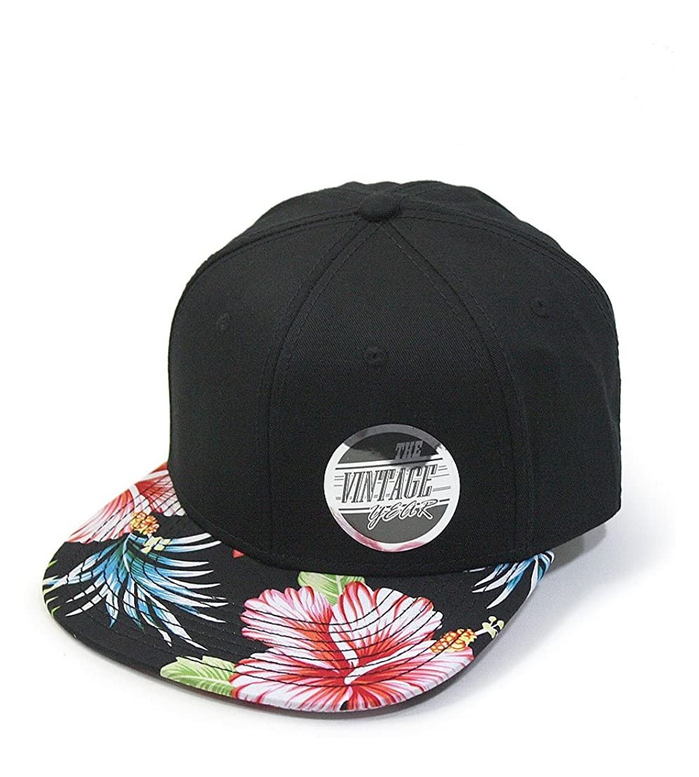 Baseball Caps Premium Plain Cotton Twill Adjustable Flat Bill Snapback Hats Baseball Caps - Hawaiian/Black/Black Flat - CH186...