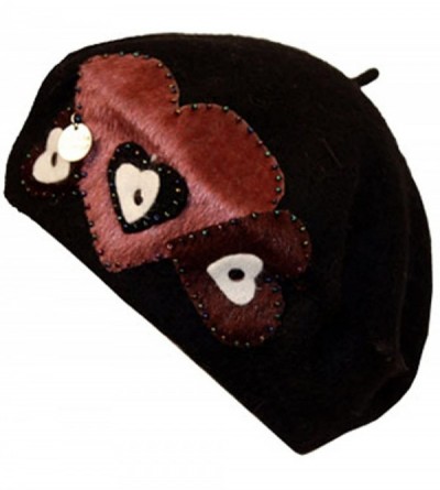 Berets Classic Wool Warm Thick French Beret/Winter Hat - Patchwork Hearts - Black - CO110SVM29F $10.91