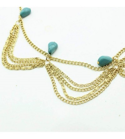 Headbands Leaves Head Chain Jewelry Turquoise Trendy Hair Band Elastic for Women and Girls (Gold A) - Gold A - C418IHU5DKW $9.91