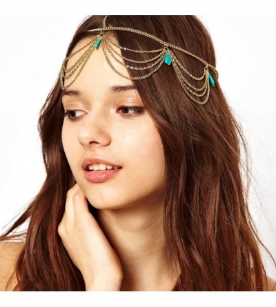 Headbands Leaves Head Chain Jewelry Turquoise Trendy Hair Band Elastic for Women and Girls (Gold A) - Gold A - C418IHU5DKW $9.91