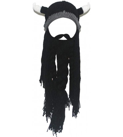 Skullies & Beanies Men's Original Barbarian Knit Beard Hat Viking Horns Bearded Caps - Gray - CW12M7QNLYN $15.80