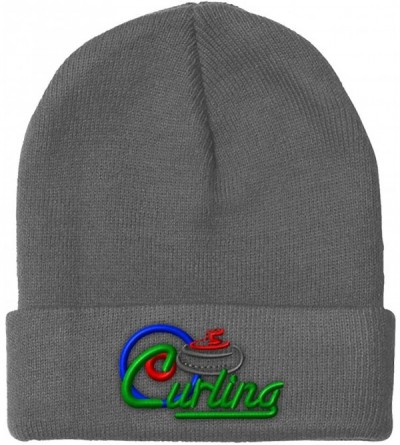 Skullies & Beanies Custom Beanie for Men & Women Sport Curling Logo Style B Embroidery Acrylic - Light Grey - CP18ZS4DAA8 $12.64