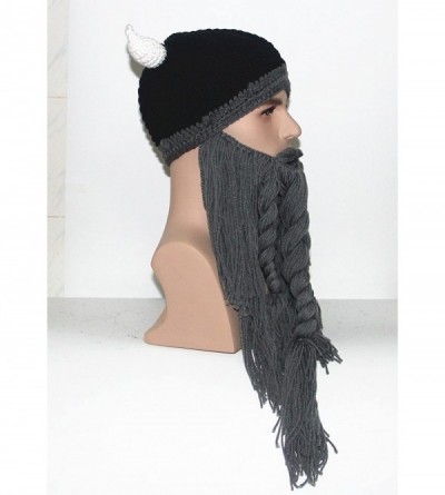 Skullies & Beanies Men's Original Barbarian Knit Beard Hat Viking Horns Bearded Caps - Gray - CW12M7QNLYN $15.80