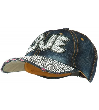 Baseball Caps Love Rhinestone Jeweled Baseball Cap - Dk Denim - CX11VLHL3WR $31.99