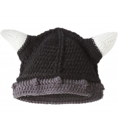 Skullies & Beanies Men's Original Barbarian Knit Beard Hat Viking Horns Bearded Caps - Gray - CW12M7QNLYN $15.80