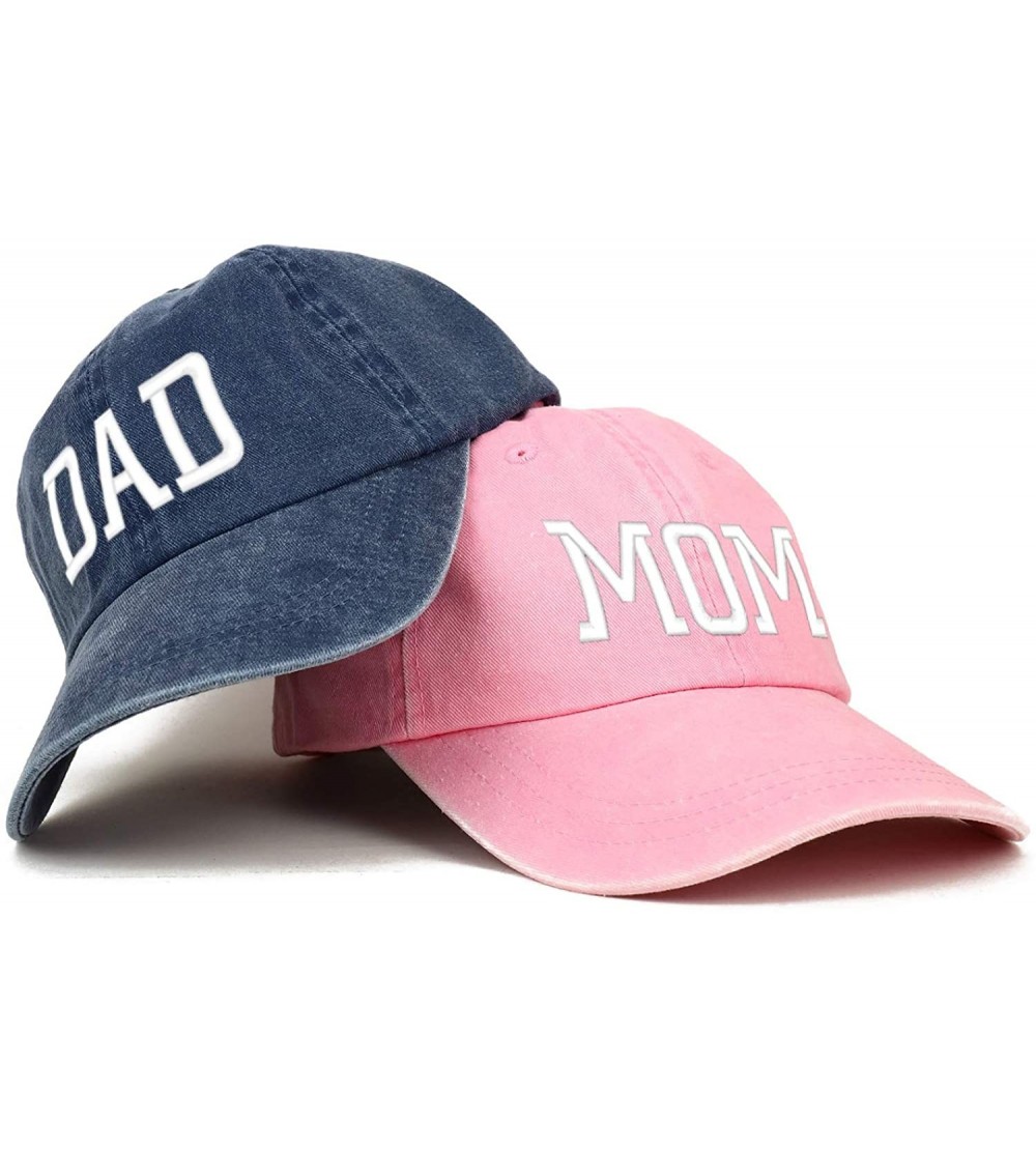 Baseball Caps Capital Mom and Dad Pigment Dyed Couple 2 Pc Cap Set - Pink Navy - CW18I9OWOSI $26.28