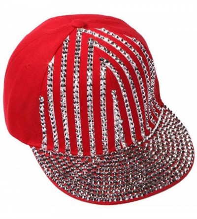 Baseball Caps Womens Sequined Striped Baseball Cap - Red - C412I3TKOO3 $25.29