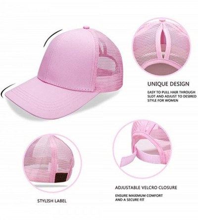 Baseball Caps Custom Embroidered Baseball Caps Ponytail Messy High Bun Hat Ponycaps Adjustable Mesh Trucker Hats - Pink - CP1...