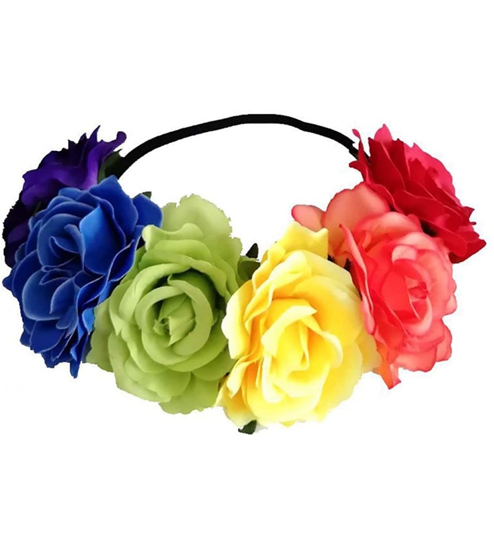 Headbands Love Fairy Bohemia Stretch Rose Flower Headband Floral Crown for Garland Party - Rainbow - CO18UUND6W5 $9.81