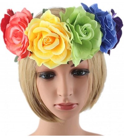 Headbands Love Fairy Bohemia Stretch Rose Flower Headband Floral Crown for Garland Party - Rainbow - CO18UUND6W5 $9.81