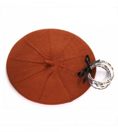 Berets Wool Knit Beret Hat for Women Girls French Style Berets Caps - Orange Red - C018AUWG09Y $14.12