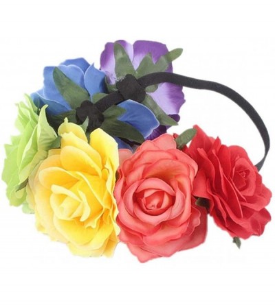 Headbands Love Fairy Bohemia Stretch Rose Flower Headband Floral Crown for Garland Party - Rainbow - CO18UUND6W5 $9.81