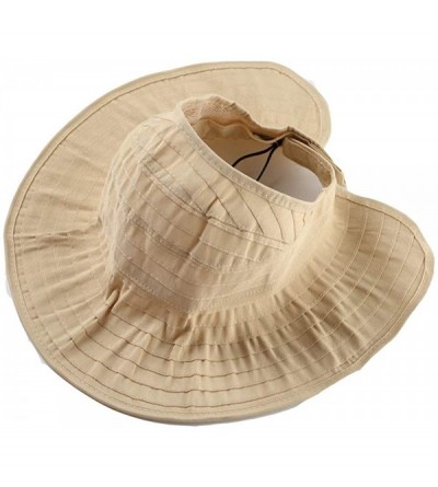 Sun Hats Women Wide Brim Sun Hats Foldable Summer Beach UV Protection Caps with Neck Cord - Beige - CP18RH7453Y $16.28