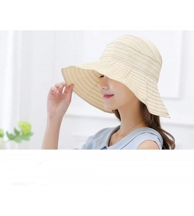 Sun Hats Women Wide Brim Sun Hats Foldable Summer Beach UV Protection Caps with Neck Cord - Beige - CP18RH7453Y $16.28