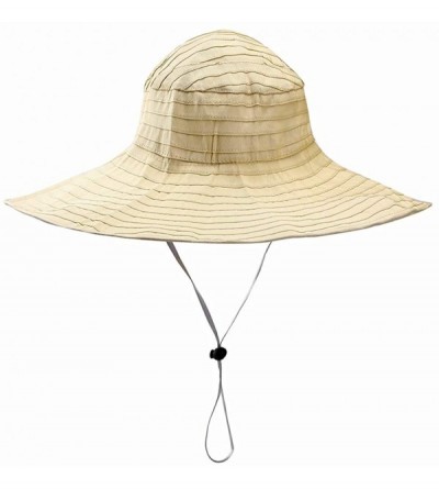 Sun Hats Women Wide Brim Sun Hats Foldable Summer Beach UV Protection Caps with Neck Cord - Beige - CP18RH7453Y $16.28