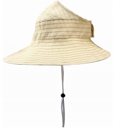 Sun Hats Women Wide Brim Sun Hats Foldable Summer Beach UV Protection Caps with Neck Cord - Beige - CP18RH7453Y $16.28