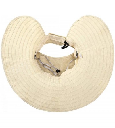 Sun Hats Women Wide Brim Sun Hats Foldable Summer Beach UV Protection Caps with Neck Cord - Beige - CP18RH7453Y $16.28