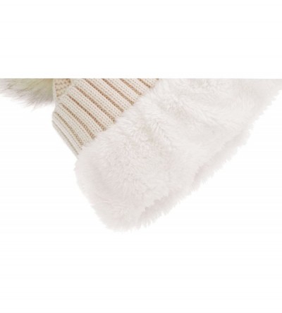 Skullies & Beanies Women Winter Cable Knit Fleece Lined Warm Pom Pom Beanie Hat - Single Pom_vanilla - CF192SOKTQI $10.86