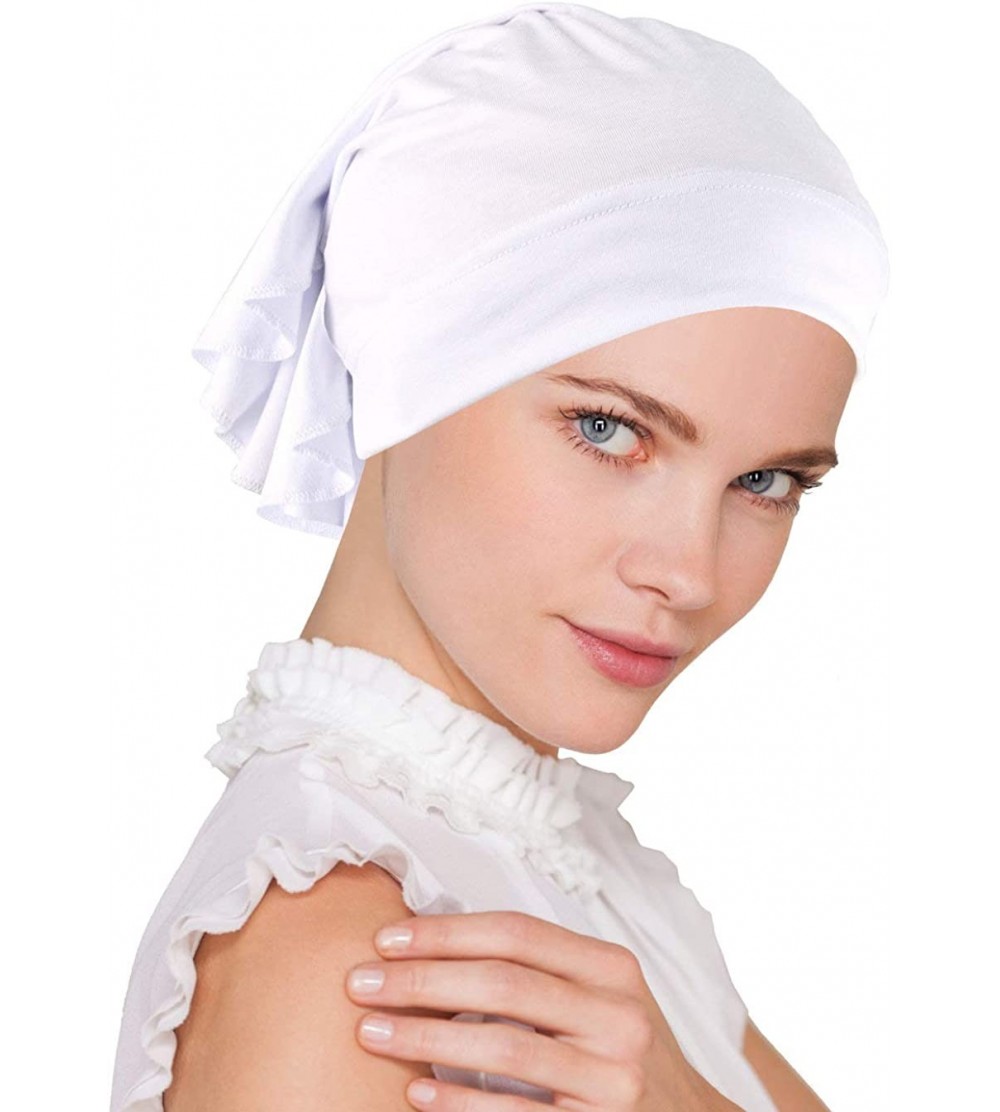 Skullies & Beanies Womens Ruffle Chemo Hat Beanie Scarf- Soft Turban Bandana Head Wrap for Cancer - 18- White - CJ12JDC5S63 $...