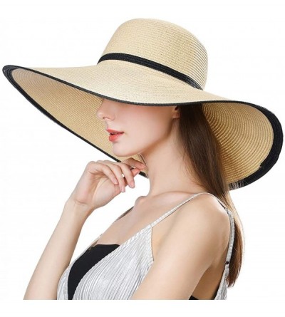 Sun Hats Floppy Straw Sun Hat UPF 50 Wide Brim Beach Summer Hats Packable - 16025beigemedium - CB18R3S4QYL $35.80