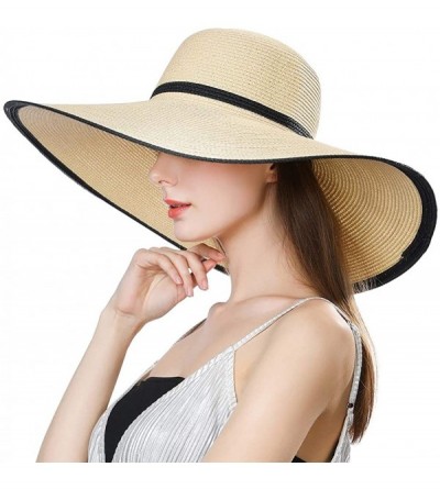 Sun Hats Floppy Straw Sun Hat UPF 50 Wide Brim Beach Summer Hats Packable - 16025beigemedium - CB18R3S4QYL $17.20